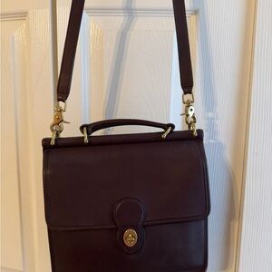 Coach Leather Crossbody Satchel in Deep Brown with Brass Hardware